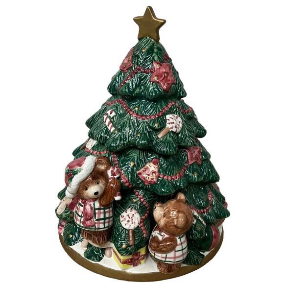 Fitz and Floyd Christmas Tree Teddy Bear Cookie Jar 13” 1991 Rare - Picture 1 of 9